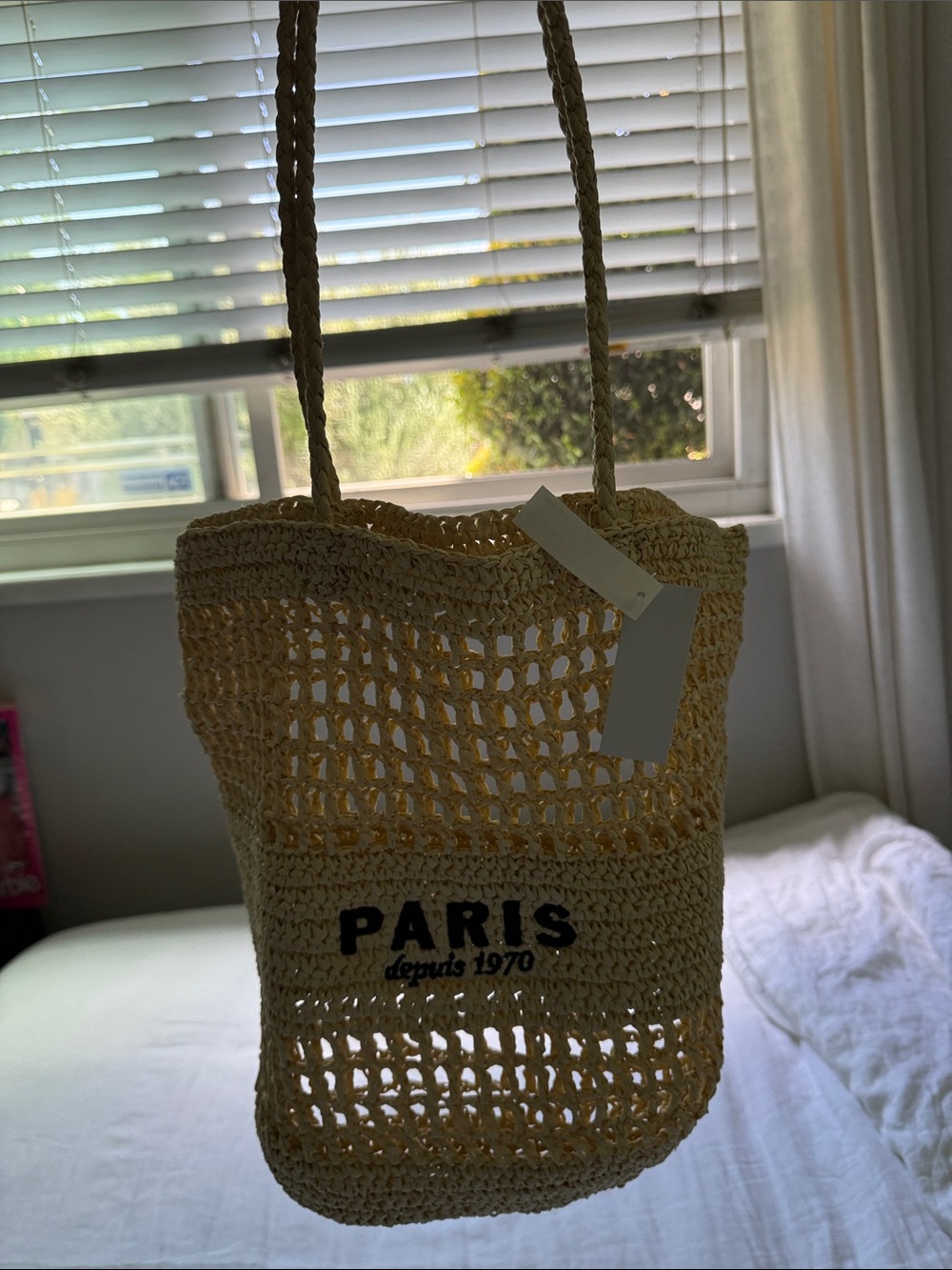 H&M Beige Crochet 'PARIS' Logo Tote Bag - Picture 7 of 11